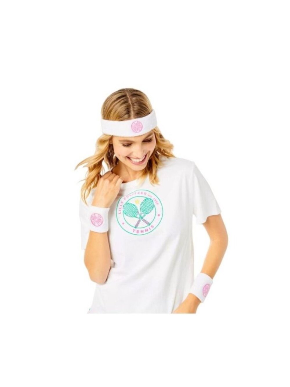 LILLY PULITZER Resort White Sunshine Wristband & Sweatband Set NEW NWT